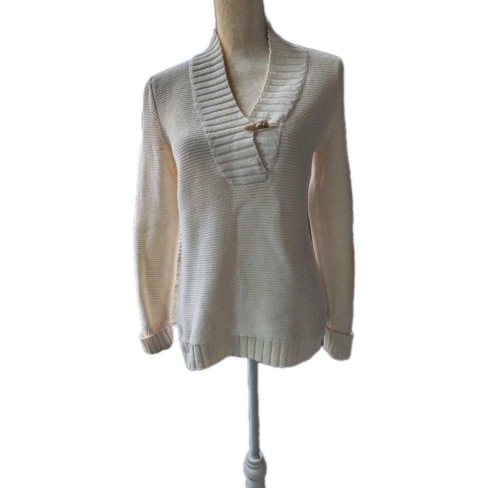 Ralph Lauren‎ Women's Size M Sweater Biege 100% Cotton Runs Small V Neck